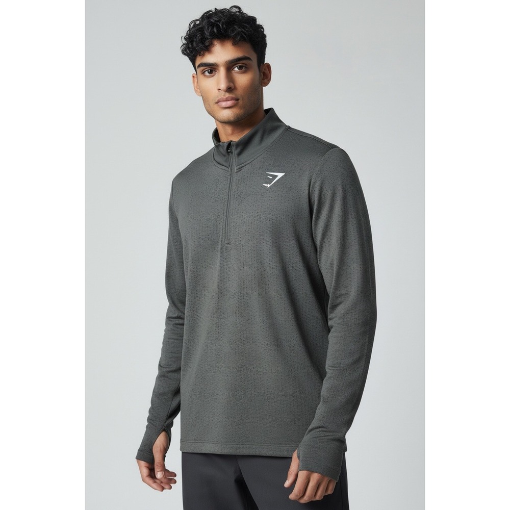 Gymshark Pullover Men's Gray Textured 1/4 Zip Long Sleeve Training Top Size M